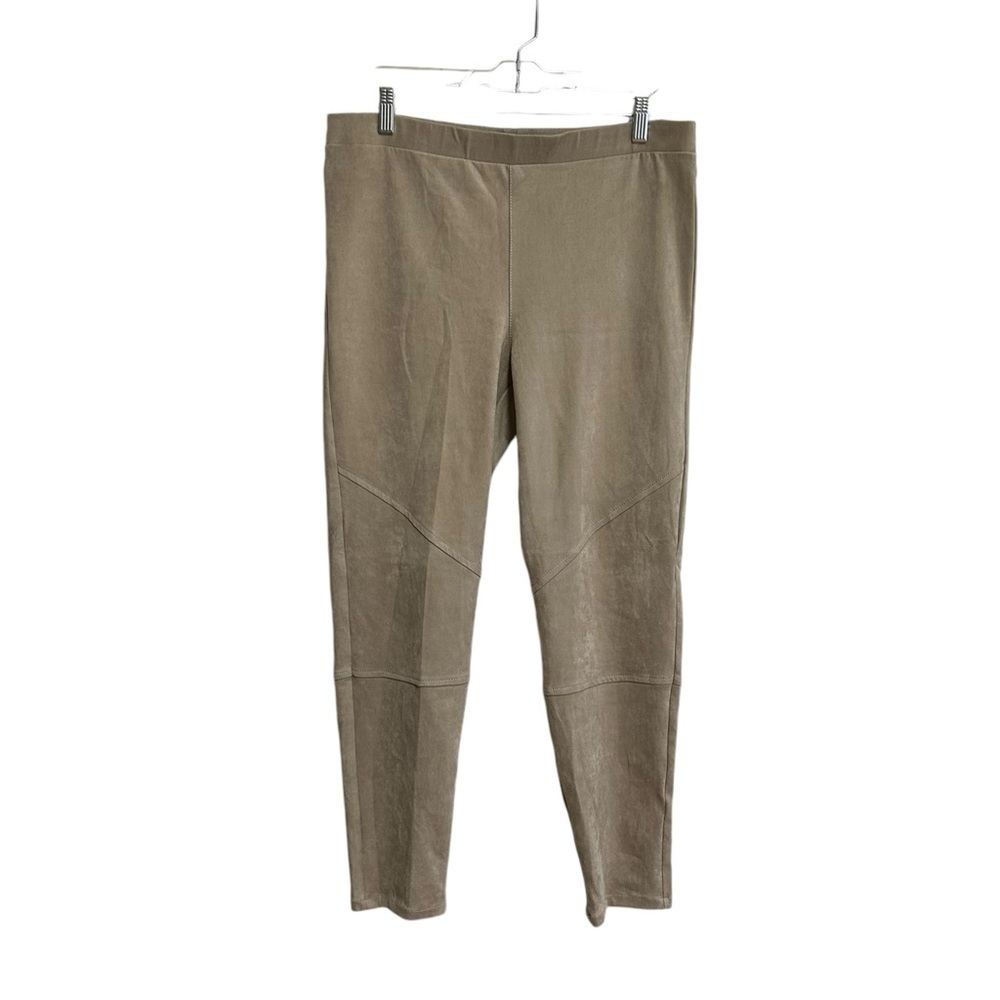 Karen Kane Tan Moto Pants Women Size XL Faux Suede Leather British Khaki